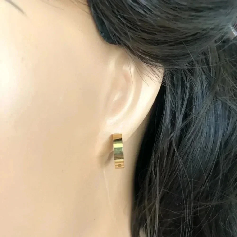 Gold Tone 3.8mm Stainless Steel Stud Hoop Earrings NWT